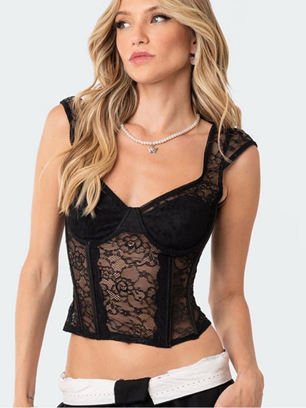 Edikted Rita Black Lace Corset Top